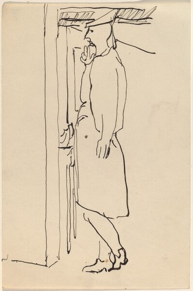 Woman with Hat Standing in an Interior, Turned to the Left