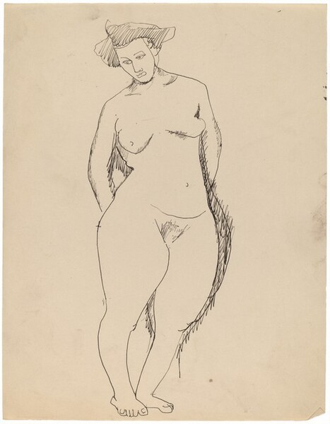 Standing Female Nude, Arms Behind Back, Gazing Down to Right