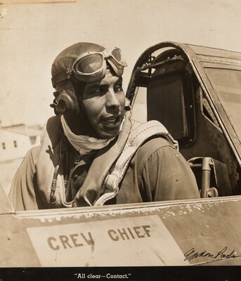 Gordon Parks, Lt. "Wild Bill" William Walker, former college athlete, in the cockpit of a P39, Selfridge Field, Michigan ("All clear—Contact."), October 1943