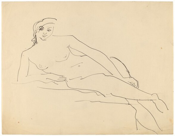 Reclining Female Nude Resting on Right Elbow, Legs Crossed