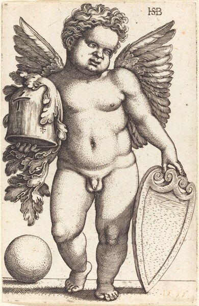 Male Genius Holding a Coat of Arms