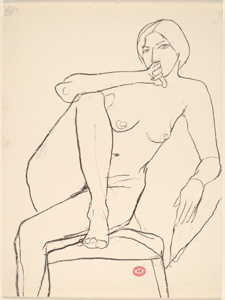 Untitled [seated nude with her right foot on chair seat]