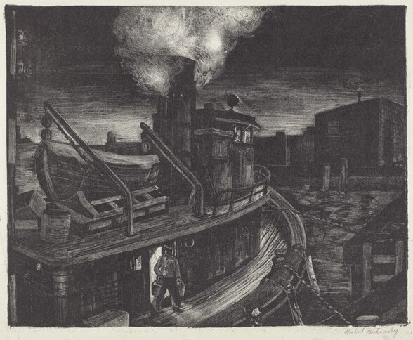 Untitled (Tugboat Tied-up to a Dock at Night)