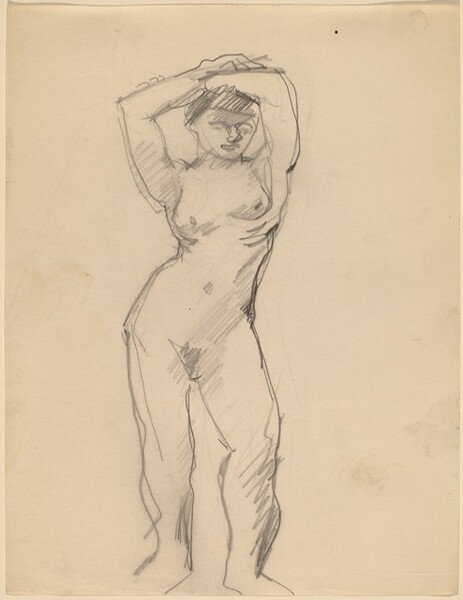Female Nude Standing with Arms Above Head