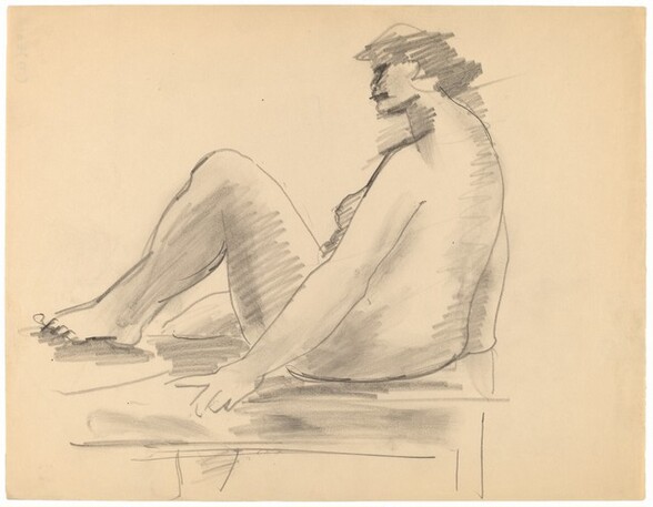 Seated Female Nude Turned to the Left, Left Leg Raised onto Bench
