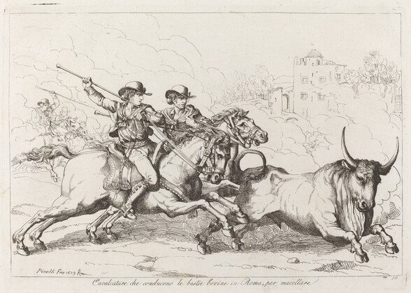 Cavalcature che conducono le bestie bovine in Roma, per macellare (Cattle Driven to the Slaughter in Rome) (Plate 16)