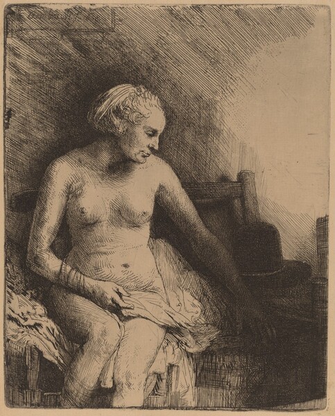 Woman at the Bath with a Hat beside Her