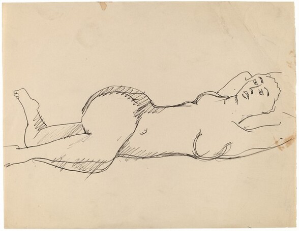 Nude Reclining to the Right, Arms beneath Head, Vertically Posed