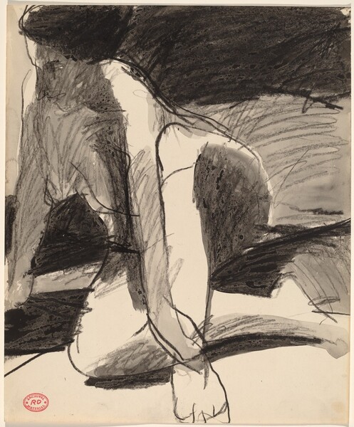 Untitled [female nude crossing her legs and holding her ankle]