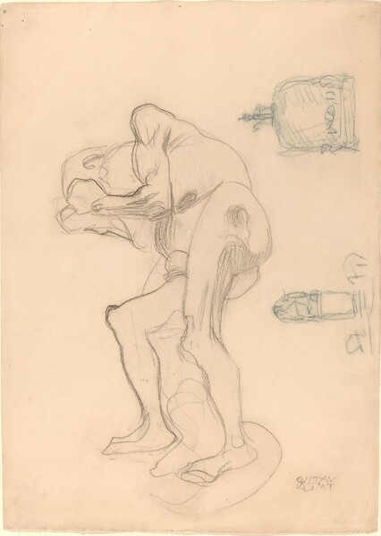 Study of a Nude Old Woman Clenching Her Fists, and Two Decorative Objects