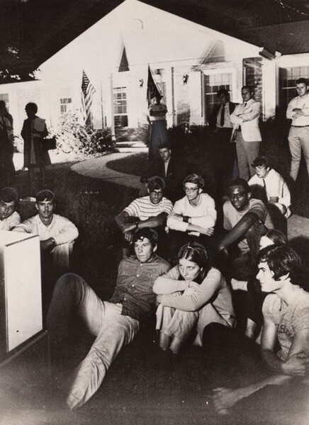 Spectators Sit on the Lawn at the Stephen Armstrong Home...  