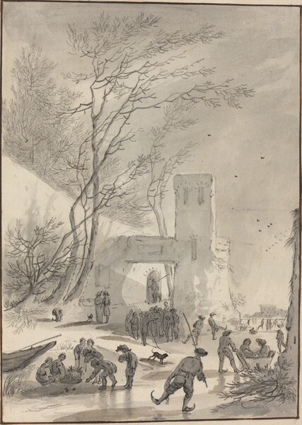 Skaters Outside a City Wall