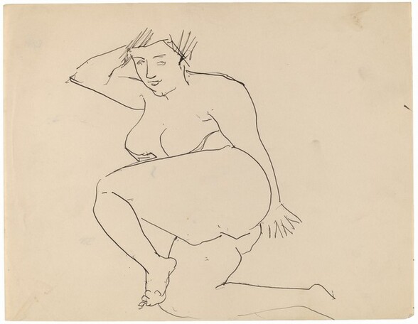 Reclining Female Nude, Legs Bent, Head Leaning on Right Hand