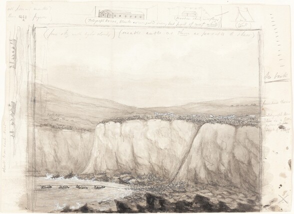 Sketch of Boats near a Cliff