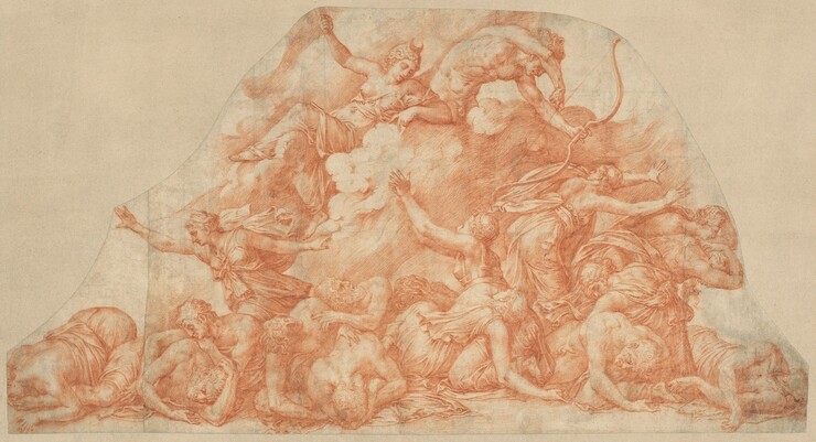 Pirro Ligorio, Diana and Apollo Slaughtering  the Children of Niobe, c. 1550c. 1550