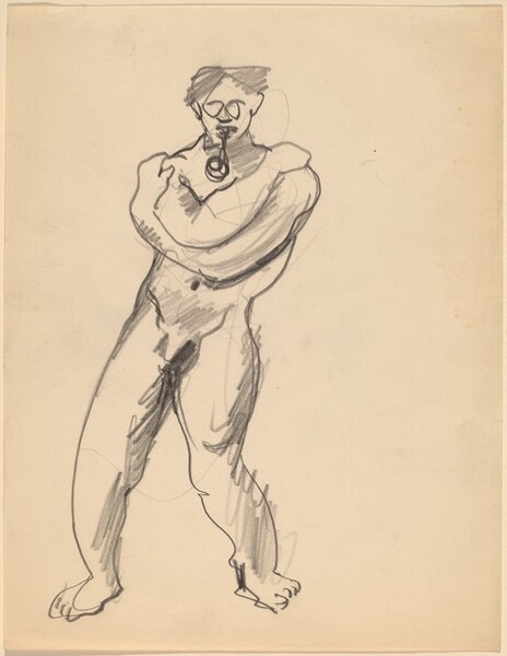 Nude Man, Standing with Arms Crossed and Raised to Shoulders
