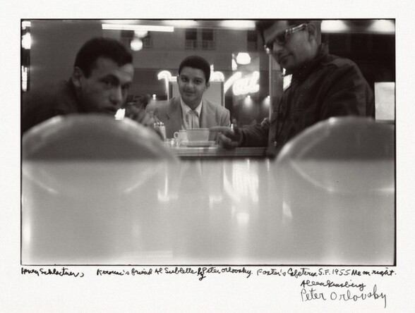 Henry Schlactner, Kerouac’s friend Al Sublette by Peter Orlovsky. Foster’s Cafeteria S.F. 1955. Me on right.