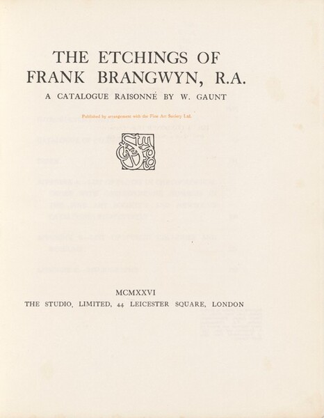 The Etchings of Frank Brangwyn, R.A.