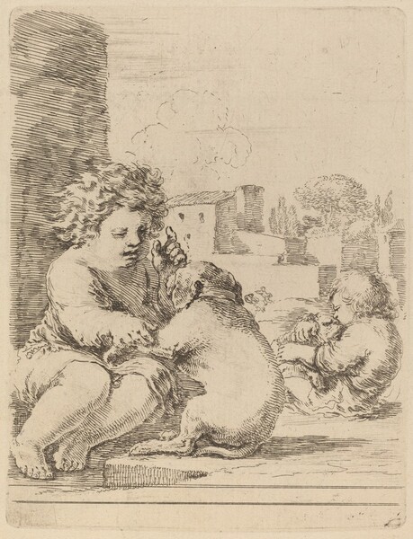 Child Playing with a Dog