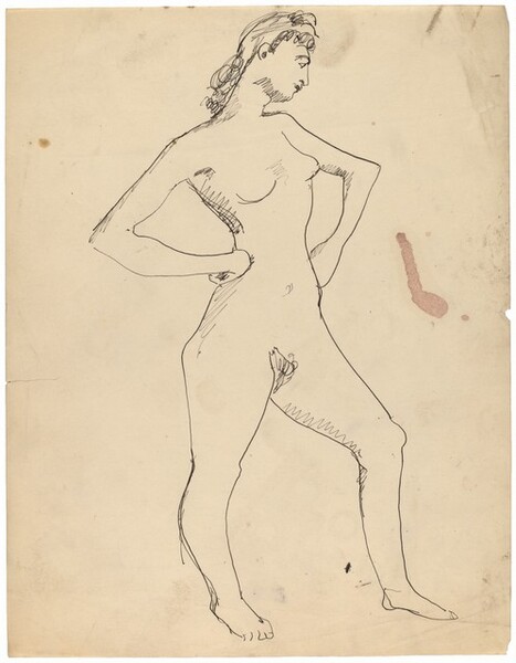 Standing Nude Turned to the Right, Hands on Hips