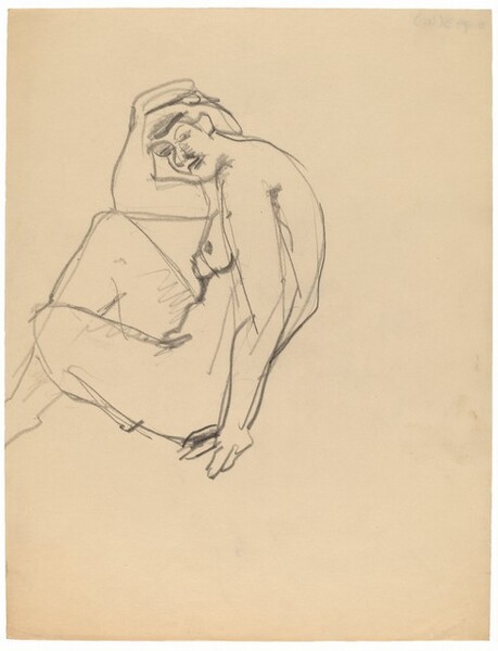 Side View of Seated Nude Turned to the Left, Head Turned to Viewer
