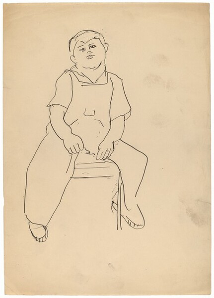 Seated Male Wearing Overalls