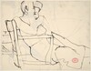 Untitled [seated woman resting against a chair back]