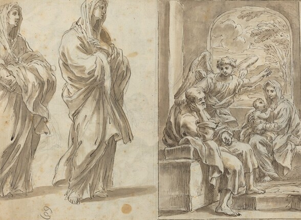 Two Draped Female Figures; Rest on the Flight into Egypt [verso]