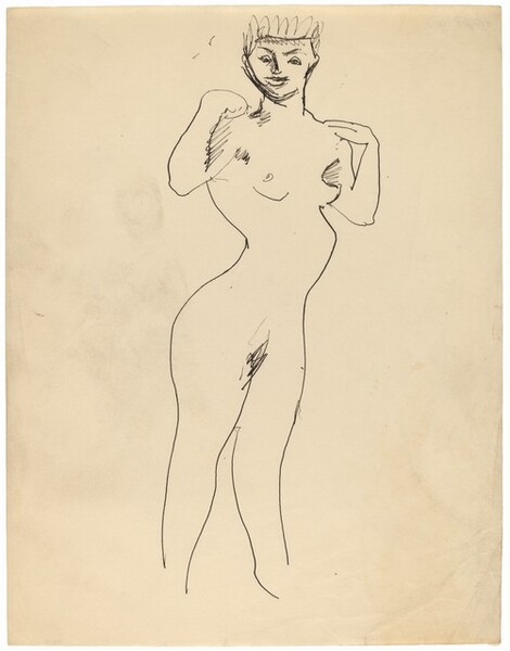 Standing Female Nude, Hands Raised to Shoulders