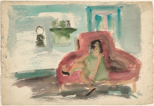 Woman Seated on a Red Sofa [recto]