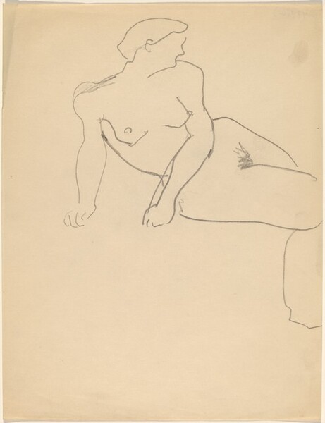 Seated Female Nude, Torso Twisted to Right, Leaning on Fists