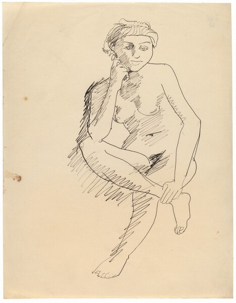 Seated Female Nude Supporting Head, Right Leg Resting on Left