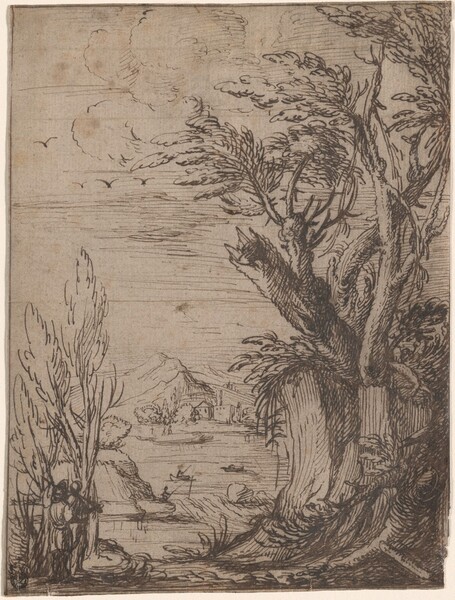 Landscape with Gnarled Trees and Fisherman