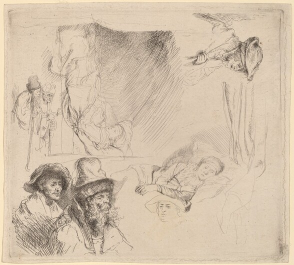 Sheet of Studies including a Woman Lying Ill in Bed