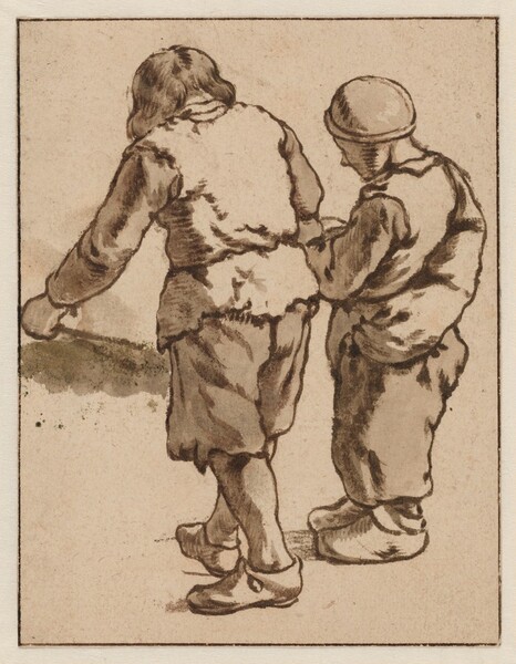Two Boys Standing with Backs Turned