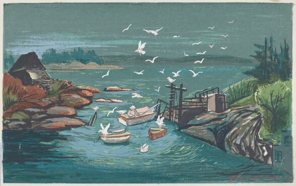 Untitled (Fisherman, Boats and Gulls)