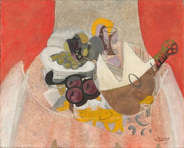 <p>Georges Braque, Fruit, Glass, and Mandolin, 1938