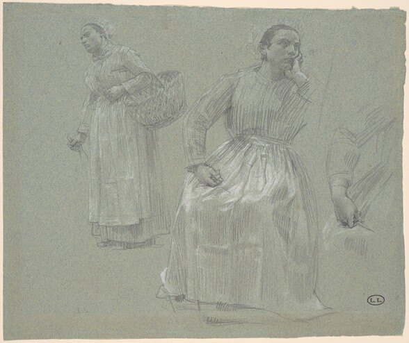 Study of Two Women, One Seated and One Holding a Basket