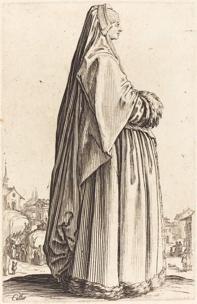 Noble Woman Wearing a Veil and a Dress Trimmed in Fur