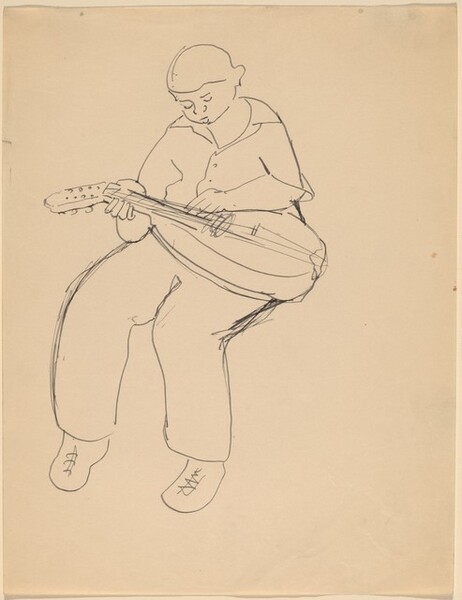 Young Boy Seated, Playing Lute