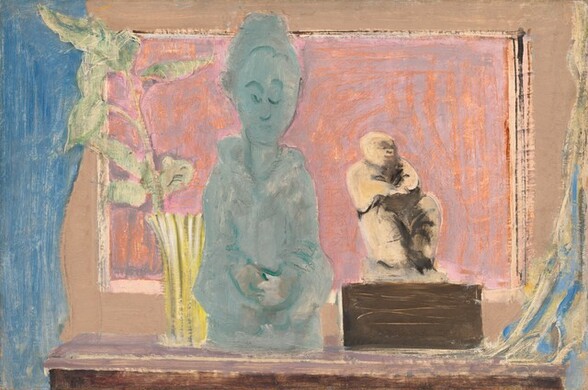 Untitled (still life with vase and two statues)