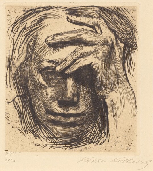 <p>Käthe Kollwitz, Otto Felsing, Self-Portrait with Hand on Forehead (Selbstbildnis mit der Hand an der Stirn), 1910