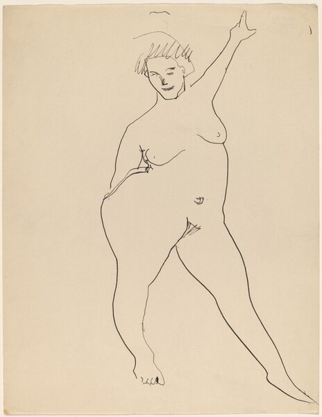Frontal Nude Standing with Left Arm Raised High