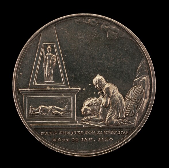 Britannia Grieving before Monument of the Stricken King, Guarded by Pallas [reverse]