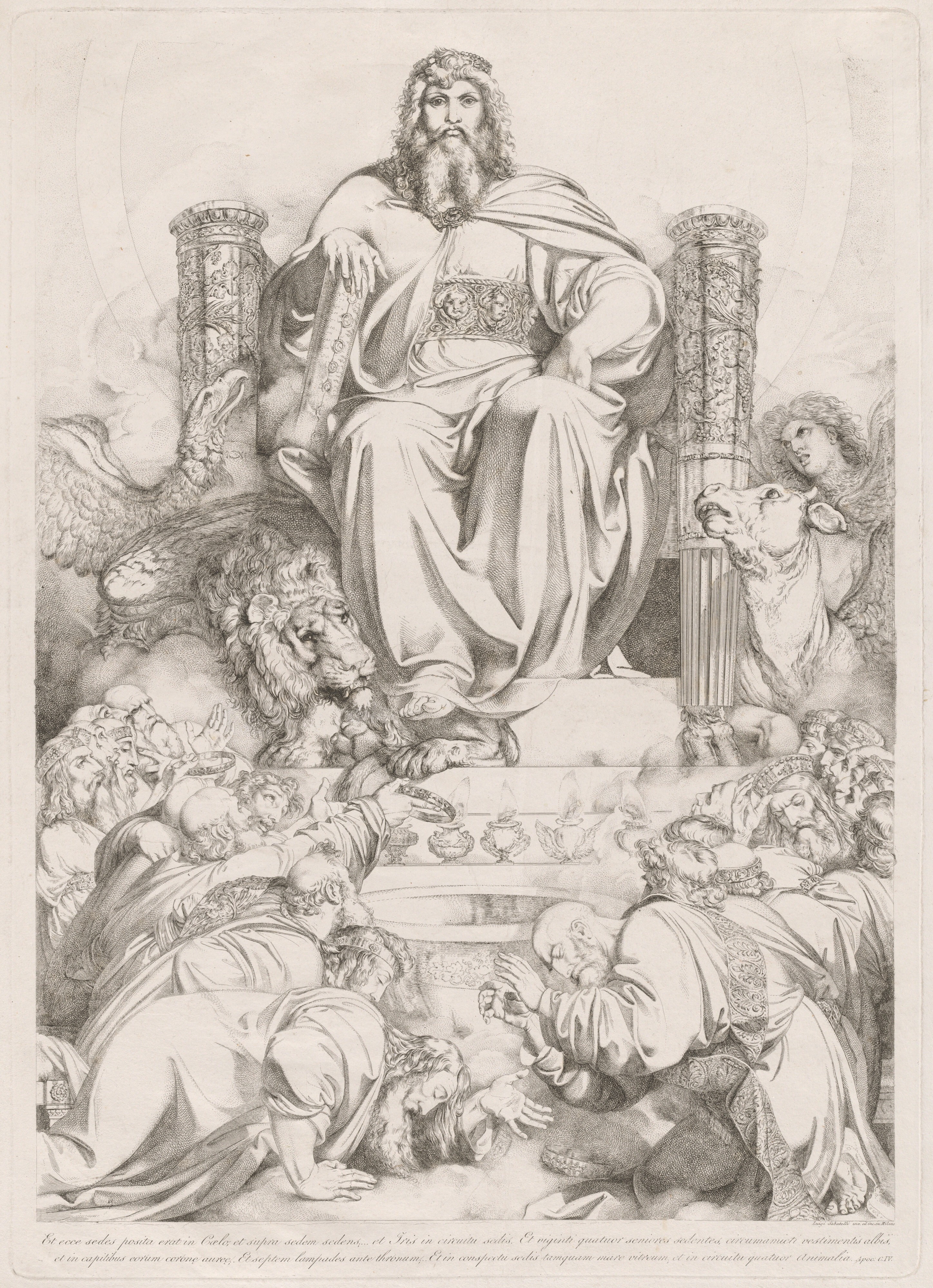Et Ecce Sedes Posita Erat In Coelo God The Son In Majesty On The Throne Surrounded By The Four Creatures And Worshipped By The Twenty Four Elders