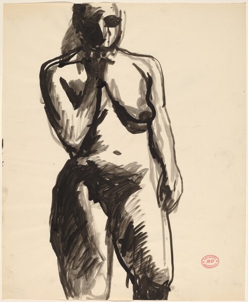 Untitled [standing female nude with right hand raised to chin]