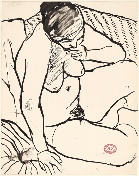 Untitled [seated female nude in thought]