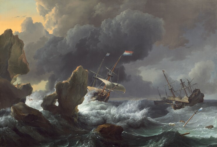 Ludolf Backhuysen, Ships in Distress off a Rocky Coast, 1667
