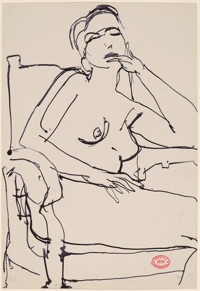 Untitled [nude in an armchair touching her chin with her left hand]