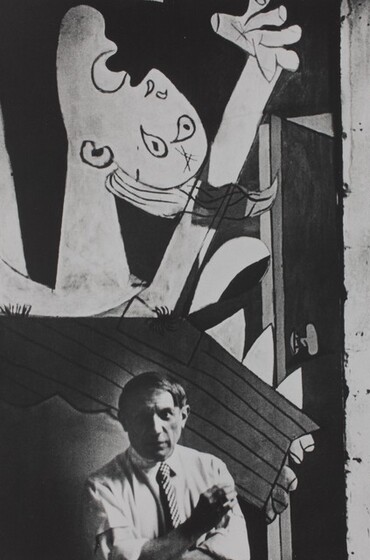 Pablo Picasso in front of Guernica, Paris David Seymour (Chim), Pablo Picasso in front of Guernica, Paris, 1937, printed 1982